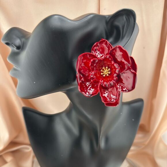 Bold Burgundy Red Statement Earrings. Trendy! - Picture 4 of 7